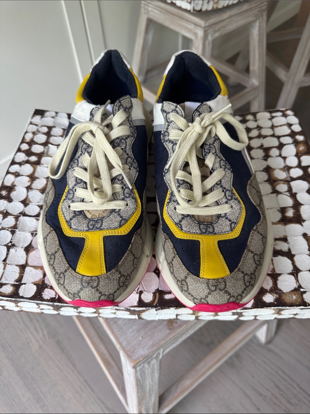 Gucci Navy, Yellow & Beige GG Canvas Men's Sneakers
